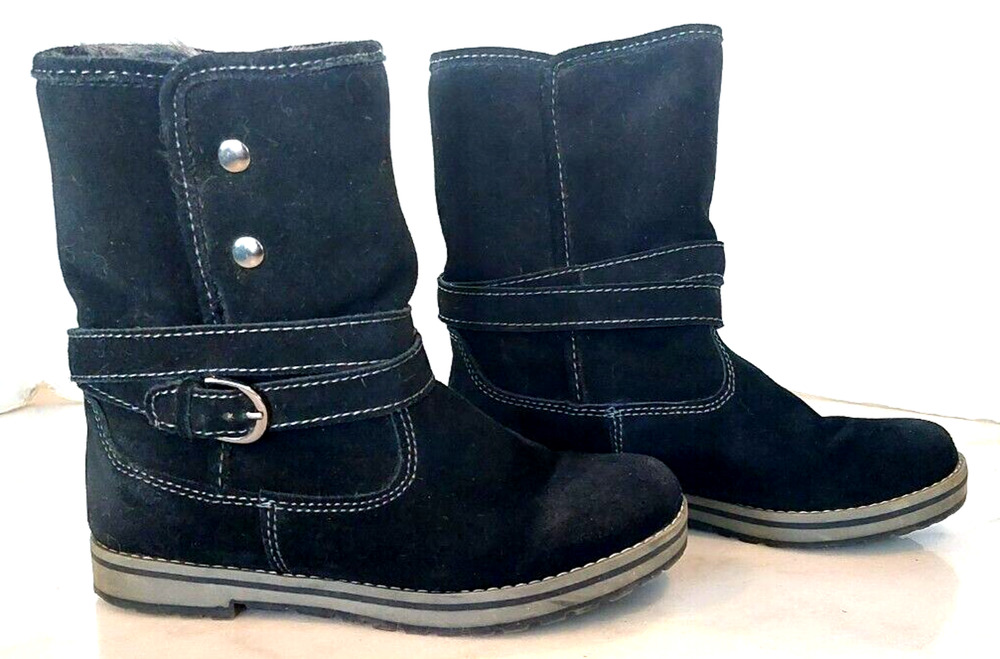 White Mountain Women's Waterproof Black Suede Boots Faux Fur Lined Size 6.5 M